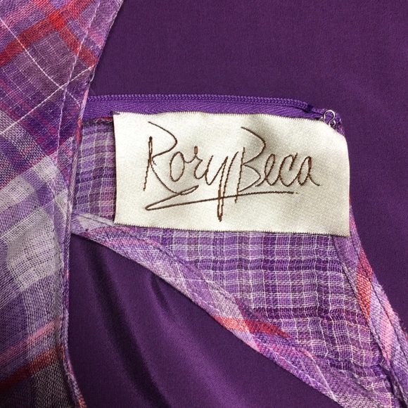 RORY BECA Dress Plaid Top Small lavender Purple Plaid Gauze Two Tone Racer Back - Picture 5 of 6